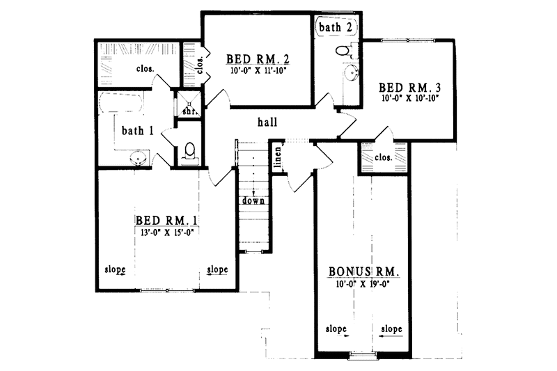 House Design - Floor Plan - Upper Floor for Country House Plan #42-419 - 3 bed, 2 bath