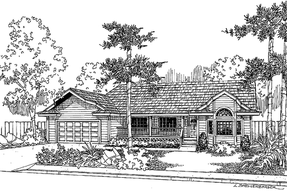 Exterior - Front Elevation 3 for Country House Plan #60-1007 - 3 bed, 2 bath
