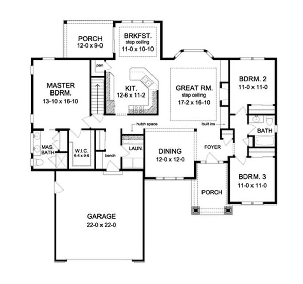 House Design - Ranch Floor Plan - Main Floor Plan #1010-74