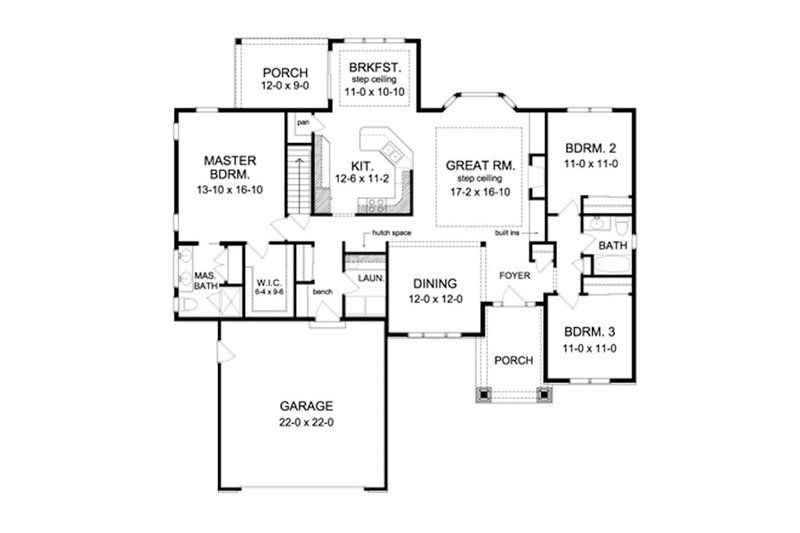 Dream House Plan - Floor Plan - Main Floor for Ranch House Plan #1010-74 - 3 bed, 2 bath