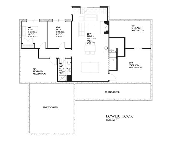 Ranch Floor Plan - Lower Floor Plan #901-62