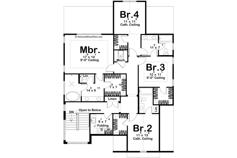 House Blueprint - Floor Plan - Upper Floor for Cottage House Plan #455-819 - 4 bed, 3.5 bath