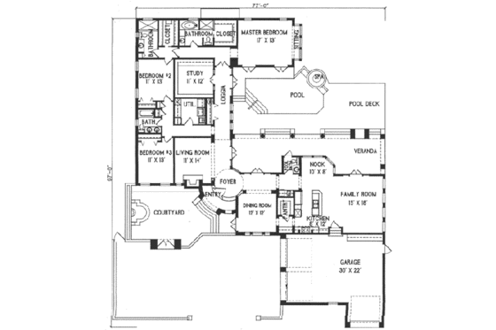 Floor Plan - Main Floor for Mediterranean House Plan #76-115 - 3 bed, 3.5 bath