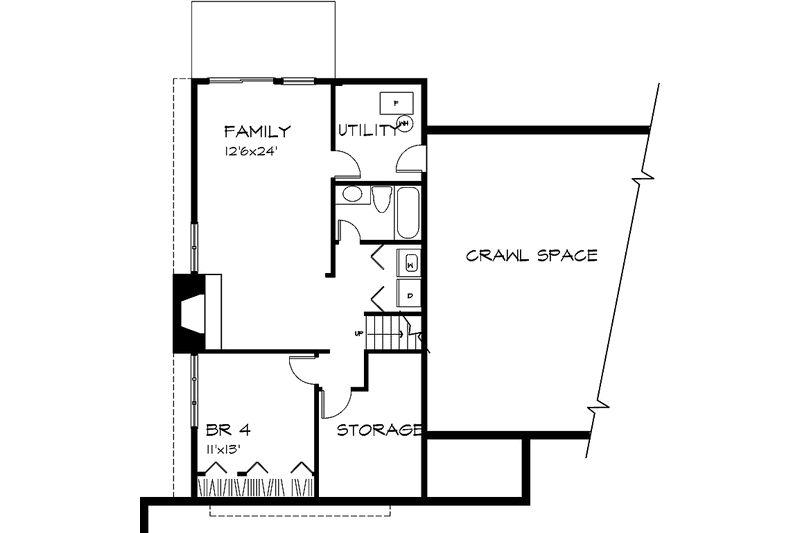 Architectural House Design - Floor Plan - Lower Floor for Prairie House Plan #320-1139 - 4 bed, 3.5 bath