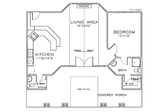 Floor Plan - Main Floor for Southern House Plan #8-151 - 1 bed, 2 bath