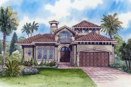 Exterior - Front Elevation for Mediterranean House Plan #420-234 - 4 bed, 4.5 bath