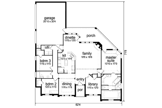 Floor Plan - Main Floor for Traditional House Plan #84-273 - 3 bed, 2 bath