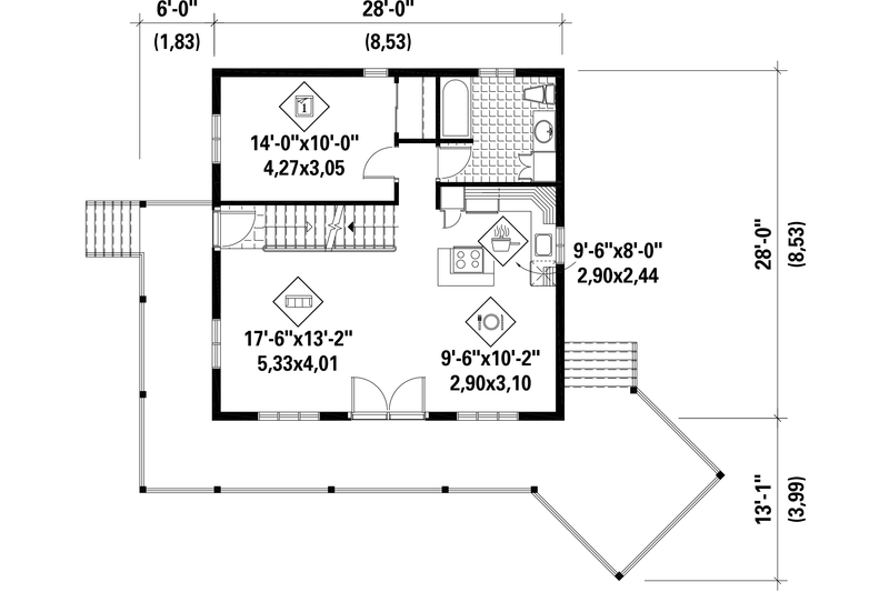 Architectural House Design - Floor Plan - Main Floor for Country House Plan #25-4739 - 3 bed, 2 bath
