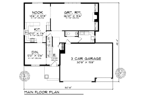 Floor Plan - Main Floor for Traditional House Plan #70-671 - 4 bed, 2.5 bath