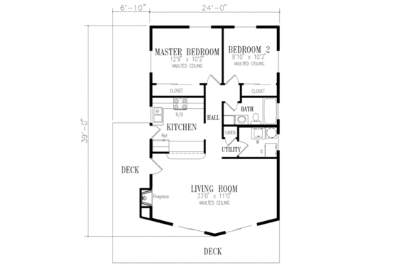 Floor Plan - Main Floor for Ranch House Plan #1-125 - 2 bed, 1 bath