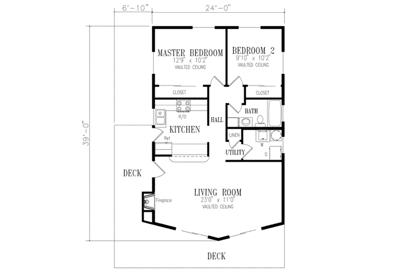 Dream House Plan - Floor Plan - Main Floor for Ranch House Plan #1-125 - 2 bed, 1 bath