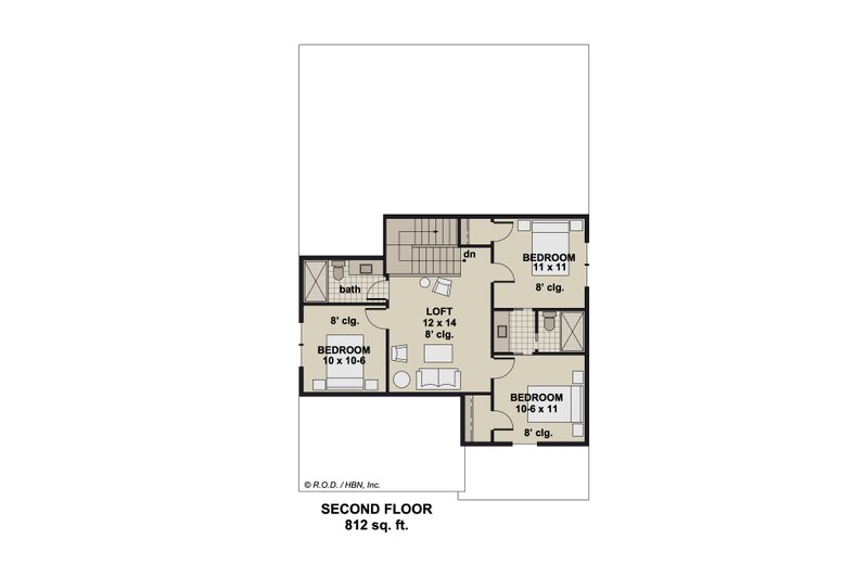 House Design - Floor Plan - Upper Floor for Farmhouse House Plan #51-1346 - 4 bed, 3.5 bath