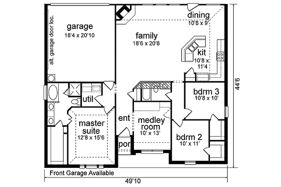 Floor Plan - Main Floor for European House Plan #84-207 - 3 bed, 2 bath