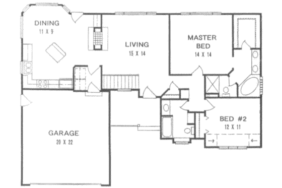 Floor Plan - Main Floor for Traditional House Plan #58-131 - 2 bed, 2 bath