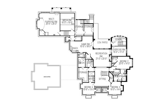 Floor Plan - Lower Floor for European House Plan #920-65 - 4 bed, 4 bath