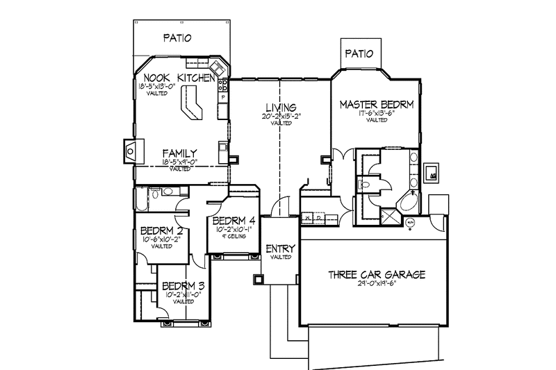 Home Plan - Floor Plan - Main Floor for Mediterranean House Plan #320-972 - 4 bed, 2 bath