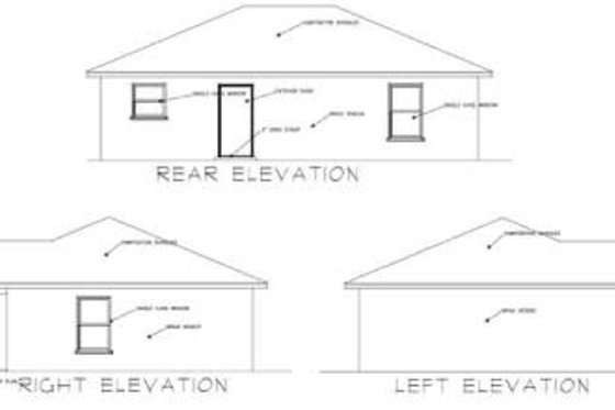 Exterior - Rear Elevation for Ranch House Plan #1-129 - 3 bed, 1 bath