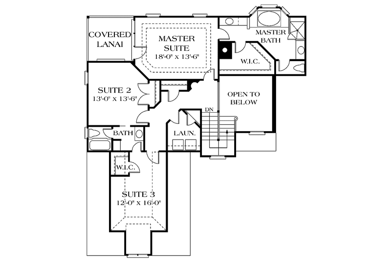 House Blueprint - Floor Plan - Upper Floor for Mediterranean House Plan #453-432 - 3 bed, 2.5 bath