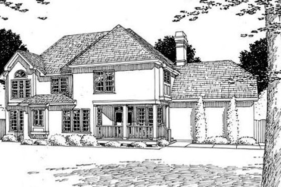 Exterior - Rear Elevation for European House Plan #312-398 - 4 bed, 2.5 bath