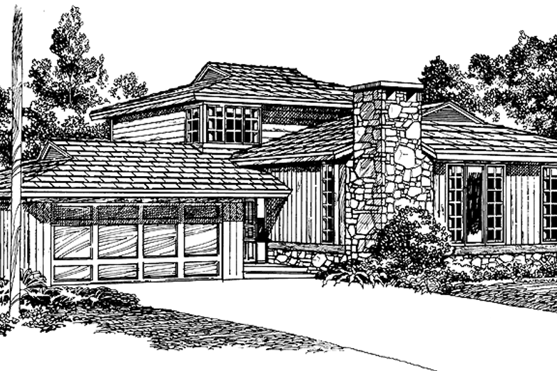 House Blueprint - Prairie Exterior - Front Elevation Plan #47-955