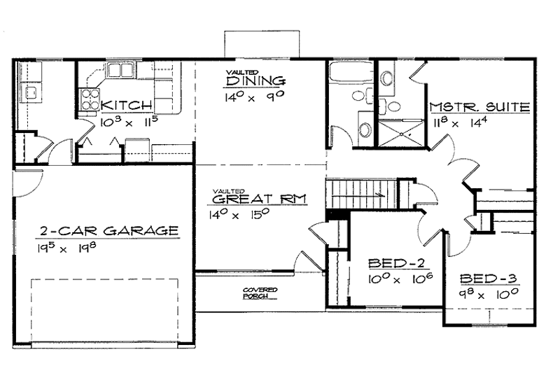 House Blueprint - Floor Plan - Main Floor for Ranch House Plan #308-295 - 3 bed, 2 bath
