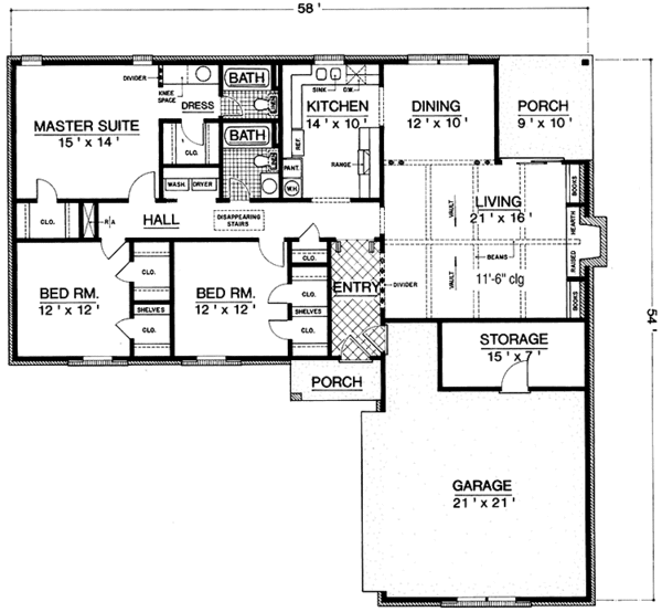 Ranch Style House Plan 3 Beds 2 Baths 1566 Sq/Ft Plan