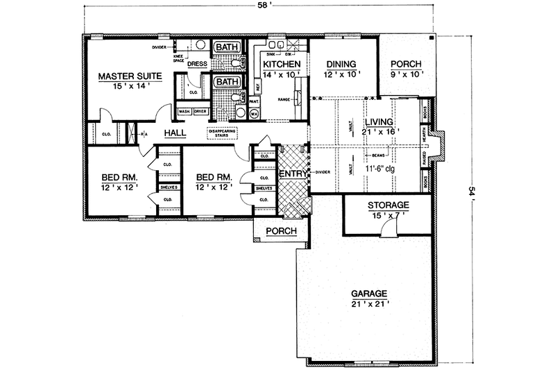 House Plan Design - Floor Plan - Main Floor for Ranch House Plan #45-524 - 3 bed, 2 bath