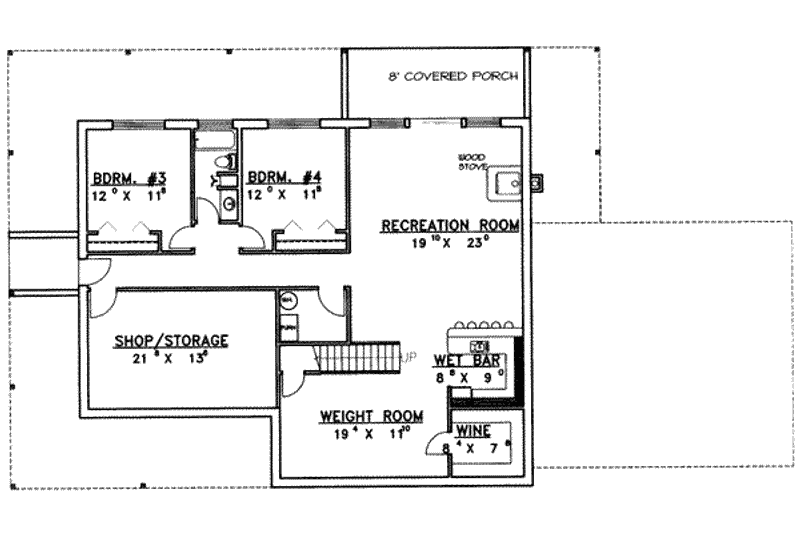 Architectural House Design - Floor Plan - Lower Floor for Traditional House Plan #117-322 - 4 bed, 3 bath