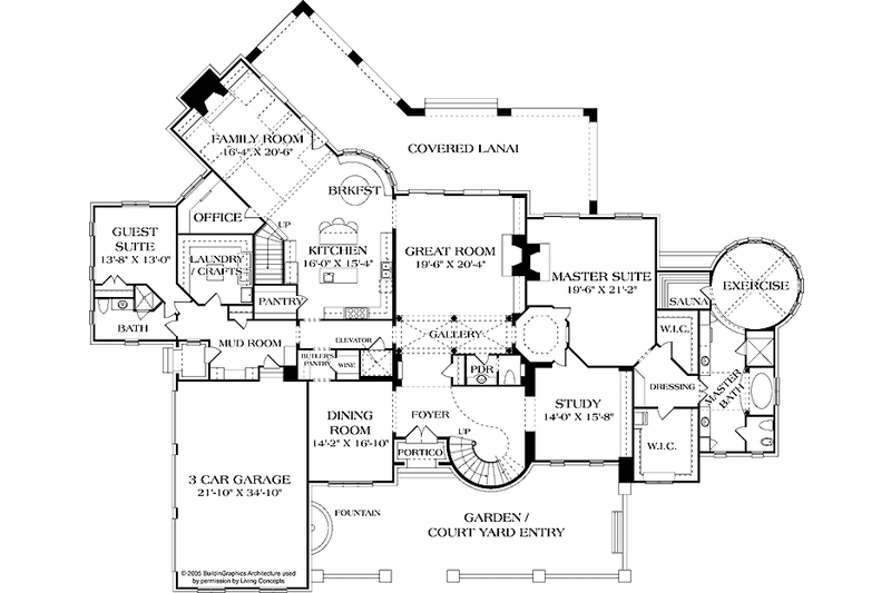 House Plan Design - Floor Plan - Main Floor for European House Plan #453-609 - 7 bed, 7.5 bath