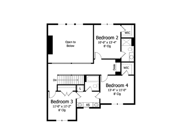 Architectural House Design - Colonial Floor Plan - Upper Floor Plan #51-1018