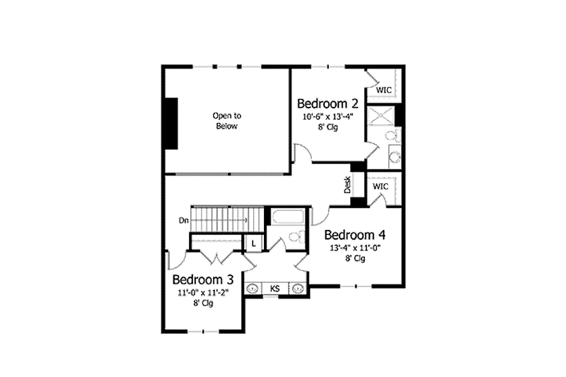 House Blueprint - Floor Plan - Upper Floor for Colonial House Plan #51-1018 - 4 bed, 3.5 bath