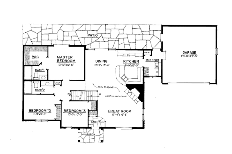 Dream House Plan - Floor Plan - Main Floor for Country House Plan #1016-81 - 3 bed, 2 bath
