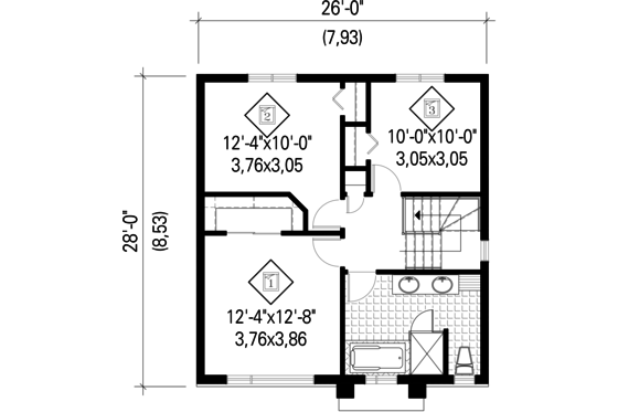 Floor Plan - Upper Floor for Contemporary House Plan #25-4295 - 3 bed, 1 bath