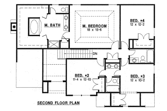 Floor Plan - Upper Floor for European House Plan #67-742 - 4 bed, 3.5 bath
