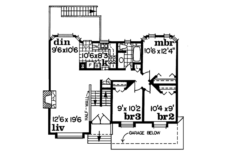 Home Plan - Floor Plan - Main Floor for Contemporary House Plan #47-711 - 3 bed, 1 bath
