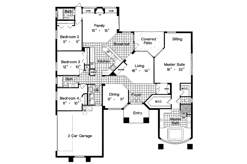 Home Plan - Floor Plan - Main Floor for Mediterranean House Plan #417-718 - 4 bed, 3 bath