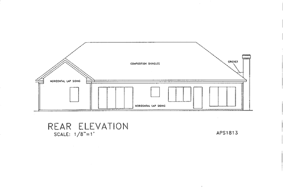 Exterior - Rear Elevation for Ranch House Plan #56-662 - 4 bed, 2 bath