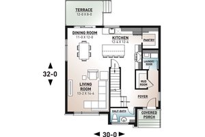 Floor Plan - Main Floor for Modern House Plan #23-2702 - 3 bed, 1.5 bath