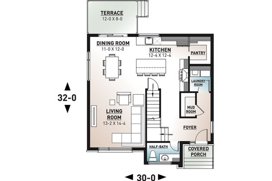 Floor Plan - Main Floor for Modern House Plan #23-2702 - 3 bed, 1.5 bath