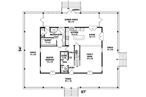 Floor Plan - Main Floor for Southern House Plan #81-733 - 3 bed, 2.5 bath