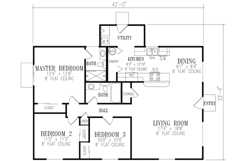 Dream House Plan - Floor Plan - Main Floor for Adobe / Southwestern House Plan #1-208 - 3 bed, 2 bath