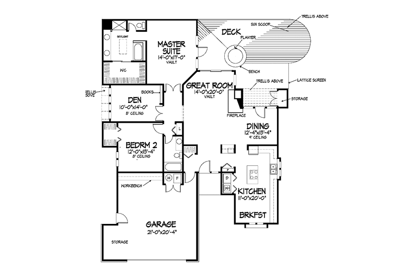Architectural House Design - Floor Plan - Main Floor for Craftsman House Plan #320-859 - 2 bed, 2 bath