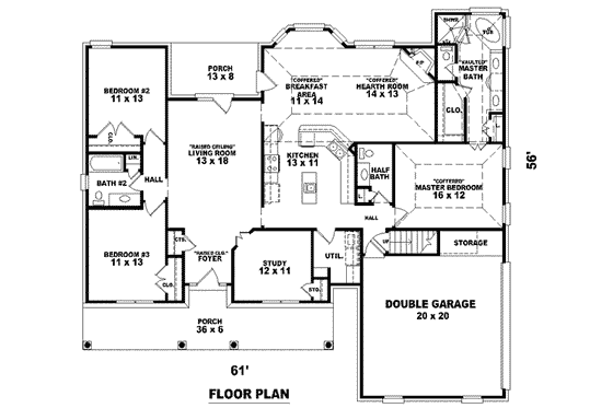 Floor Plan - Main Floor for Southern House Plan #81-1067 - 3 bed, 2.5 bath
