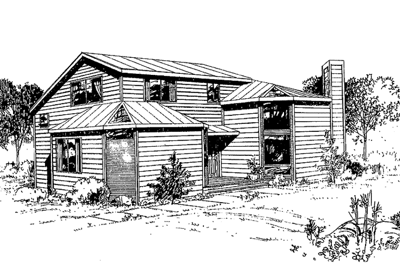 Home Plan - Exterior - Front Elevation 3 for Contemporary House Plan #60-684 - 2 bed, 2 bath