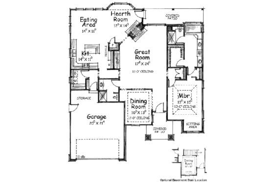 Floor Plan - Main Floor for Mediterranean House Plan #20-1379 - 1 bed, 2 bath