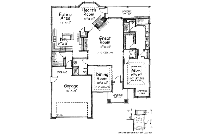 Architectural House Design - Floor Plan - Main Floor for Mediterranean House Plan #20-1379 - 1 bed, 2 bath