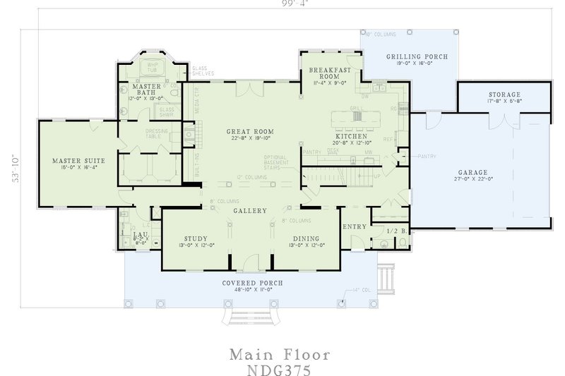 House Blueprint - Floor Plan - Main Floor for Farmhouse House Plan #17-297 - 4 bed, 3.5 bath