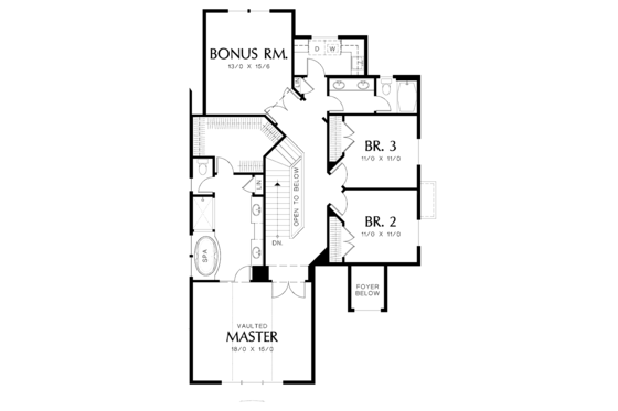 Floor Plan - Upper Floor for Bungalow House Plan #48-791 - 3 bed, 2.5 bath