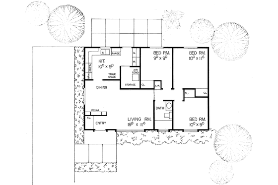 Floor Plan - Main Floor for Ranch House Plan #72-591 - 3 bed, 1 bath