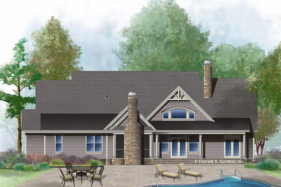 Exterior - Rear Elevation 2 for Ranch House Plan #929-1005 - 4 bed, 3 bath